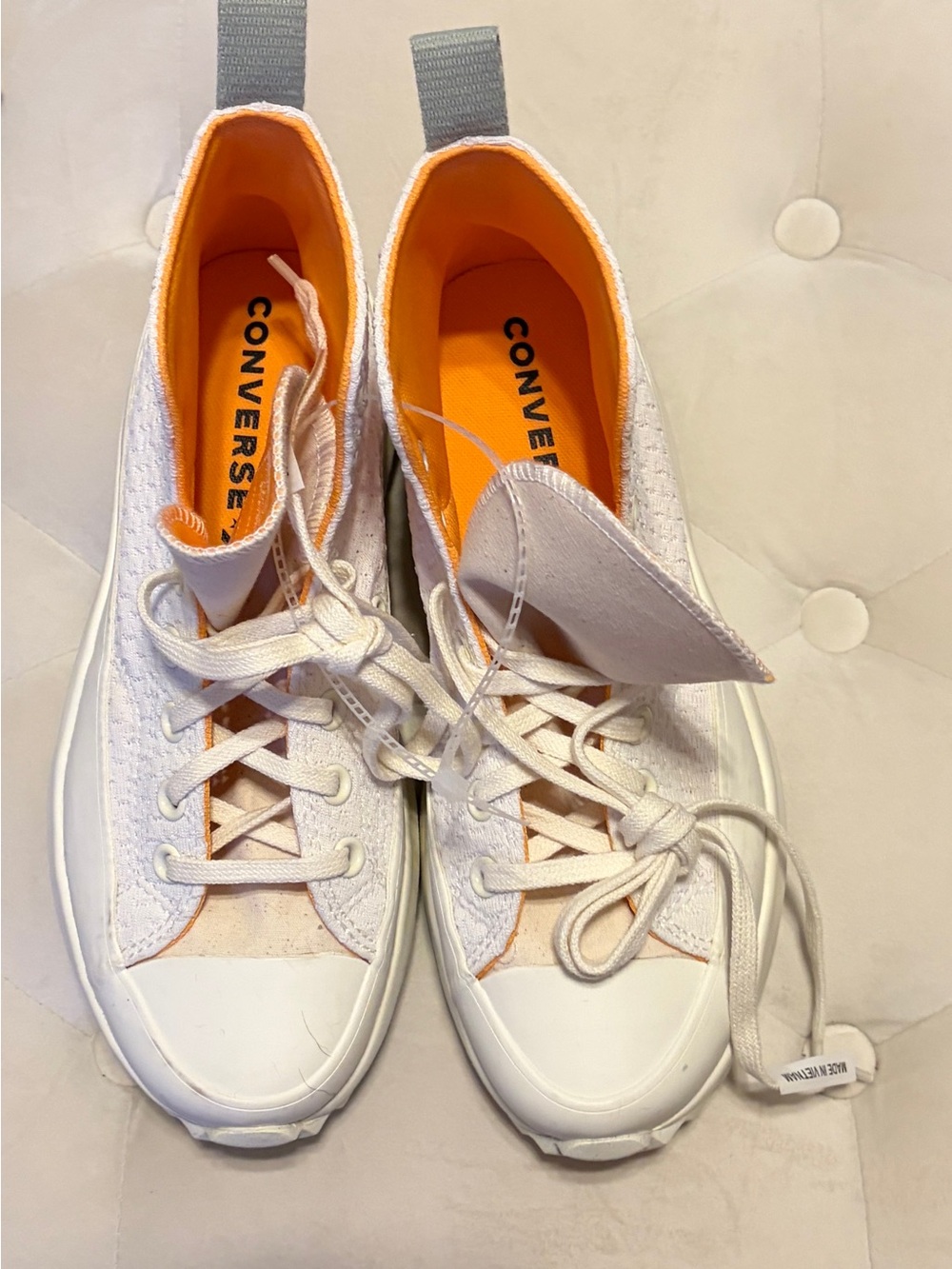 Converse White Canvas Sneakers with Bright Orange Interior